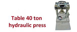 Escritorio fuerza tableta prensa hidráulica de 40 toneladas. Precio 4000 USD. Para la producción de lotes piloto de tabletas con un diámetro de 10 mm a 100 mm. Laboratory Press funciona en modo manual. Para los laboratorios de pruebas científicas.